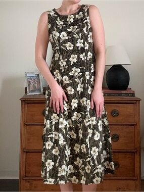 Vintage TEDDI Petite Floral Sleeveless A-Line Midi Dress